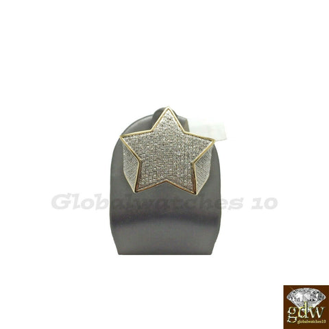 Solid 10k Yellow Gold Diamond Ring Star Design for Men with Genuine Diamonds.