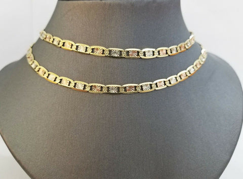 14k valentino Trio Gold Women's Link chain 20.5" inches 5mm with Diamond Cuts