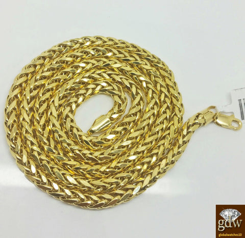 Real 10k Gold 4mm Men yellow Gold Palm Chain Necklace 22" Wheat