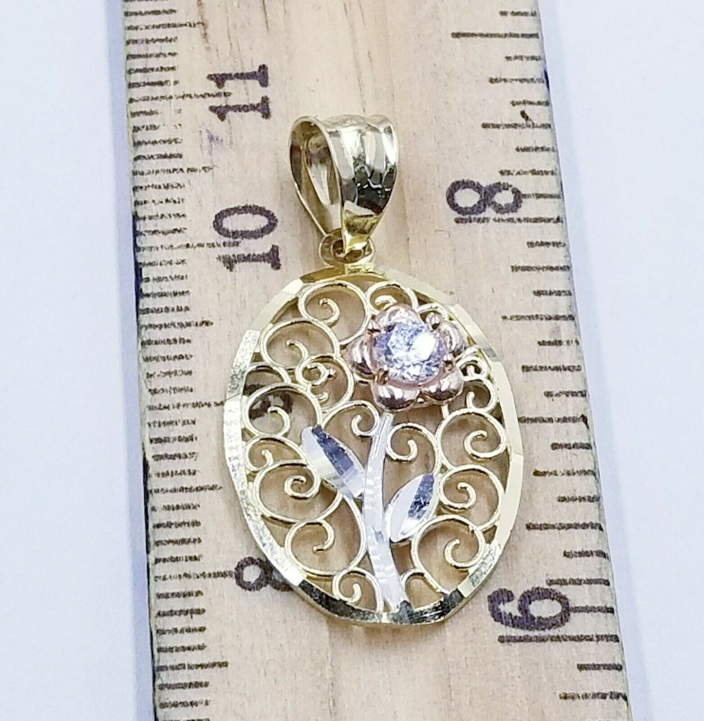 10k Yellow Gold Rope Chain & Flower Pendant Diamond cut 18" 20" 22" 24" 26" 28"