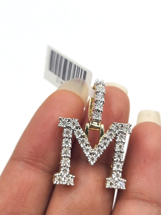 Real 10k Gold & Diamond Letter "M" Initial Alphabet Charm/Pendant 1.25".