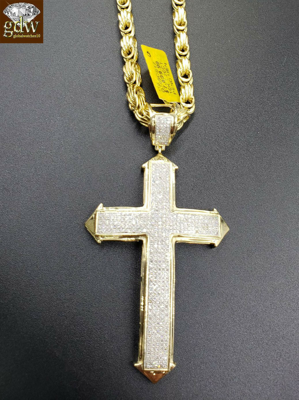 Real 10k Gold Byzantine Chain Necklace 30" &Genuine 1.20CT Diamond Cross pendant