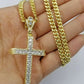 10k Yellow Gold Cross Charm pendant with 5mm Miami Cuban Diamond Cut Jesus REAL