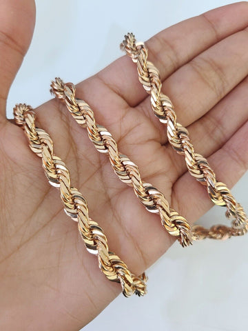 10k Solid Rose Gold Rope Chain Necklace 24" Inches 6mm Diamond Cut