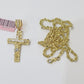 14k Yellow Gold Rope Chain & Jesus Nugget Cross Charm SET 3mm 16 Inches Necklace