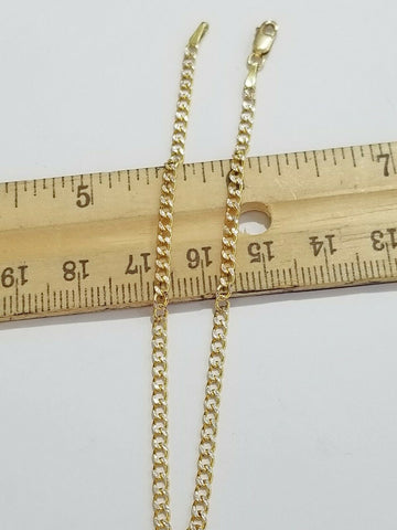 10KT Pure Yellow Gold 2mm Cuban Link Bracelet Diamond Cut Two tone 7" 8" 9" Real