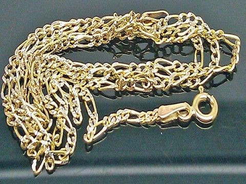 Real 10k Yellow Gold Figaro link Chain Diamond Cut Necklace 22" 2mm  Men/Women